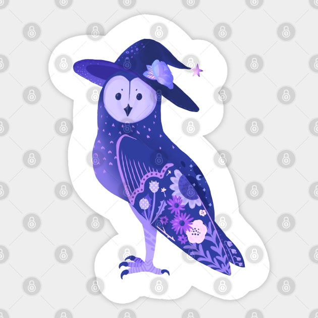 Purple Barn Owl in a Witch Hat Sticker by narwhalwall